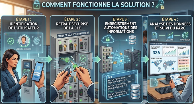identification, retrait sécurisé, enregistrement automatique et analyse des données.